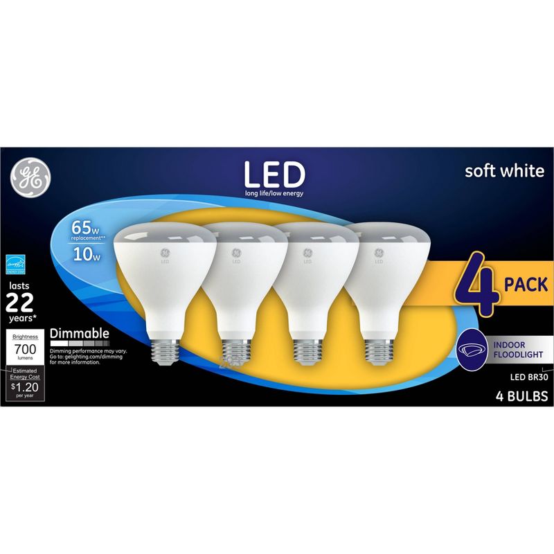 GE 4pk 65W BR30 LED Light Bulb White, 1 of 4