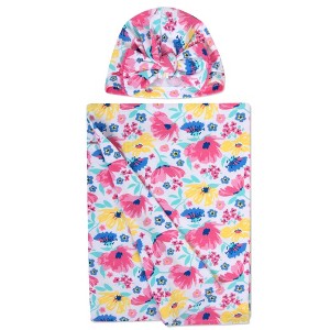 Baby Essentials Floral Swaddle Blanket and Turban Set - 1 of 3