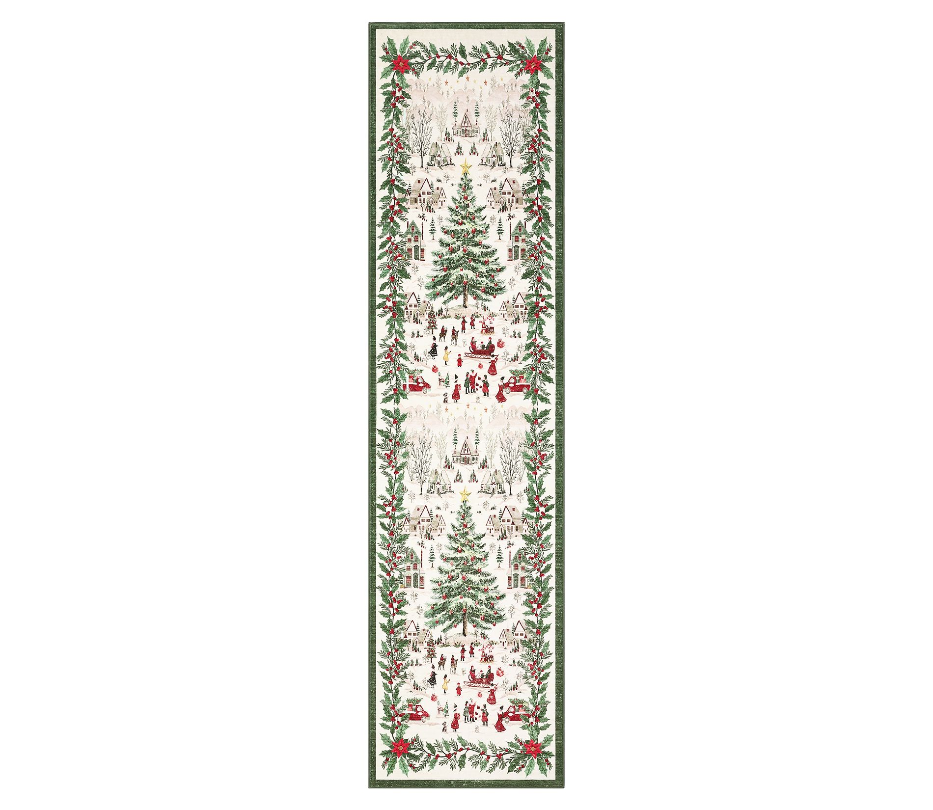 COZONY Christmas Washable Runner Rug, Non-Slip Low Pile Holiday Entryway Rug, Indoor Soft Foldable Xmas Carpet for Hallway, Kitchen, Bedside