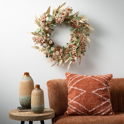24-Inch Multicolor Artificial Eucalyptus and Rust Flower Spring Wreath