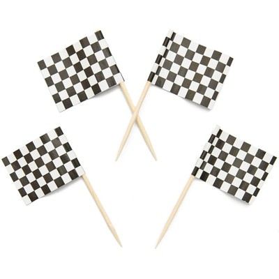 Juvale 200-Pack Racing Car Checkered Flag Cupcake Decoration Cake Toppers Food Picks 1 x 1.3 in