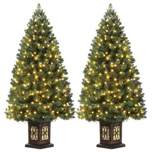 4.5 FT Artificial Fiber Optic Christmas Tree, Pre-Lit Christmas Tree with 300 LED Lights, 8 Lighting Modes, Metal Hinges & Antique Urn Base, Green - 1 of 4