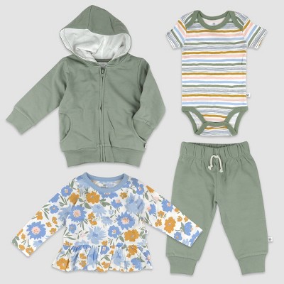 Image of Honest Baby 4pc Floral Sweatshirt and Sweatpant Set -  Blue 3-6M
