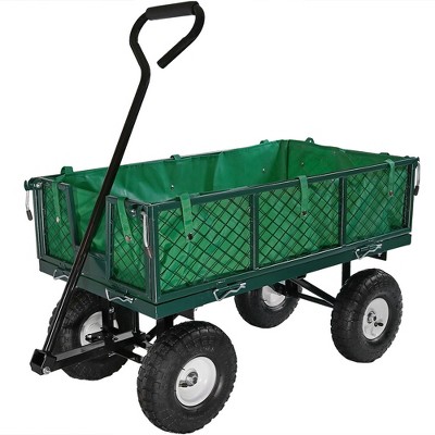 Sunnydaze Outdoor Lawn and Garden Heavy-Duty Steel Utility Cart with Removable Sides and Weather-Resistant Polyester Liner - Green