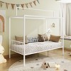 KWPZQEB Montessori Metal Floor Bed, Twin/Full Size Bed with Fence & Sturdy Metal Slats Support, House Beds with Roof for Kids, Easy Assembly - 3 of 4