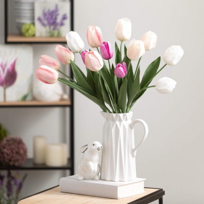 White Ceramic Spring Bunny Figurines Set of 2