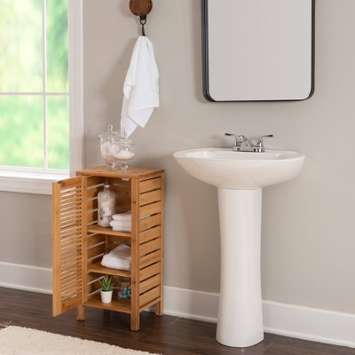 Natural Bamboo One-Door Bathroom Floor Cabinet with Shelves