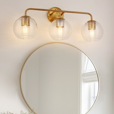 YANSUN Modern 25 in. 3-Light Gold Vanity Light Fixture with Globe Textured Glass Shades for Over Mirror and Bathroom