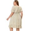 Agnes Orinda Women's Plus Size Floral Smocked Waist Ruffle Hem Square Neck Short Sleeve Casual A Line Midi Dresses - 4 of 4