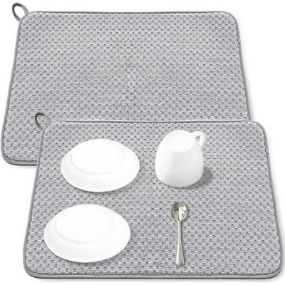 LunaLulinlk Dish Drying Mats for Kitchen Counter 2 Pack, Dish Drying Pads Absorbent, Washable Microfiber Dishes Drainer Mats (grey)