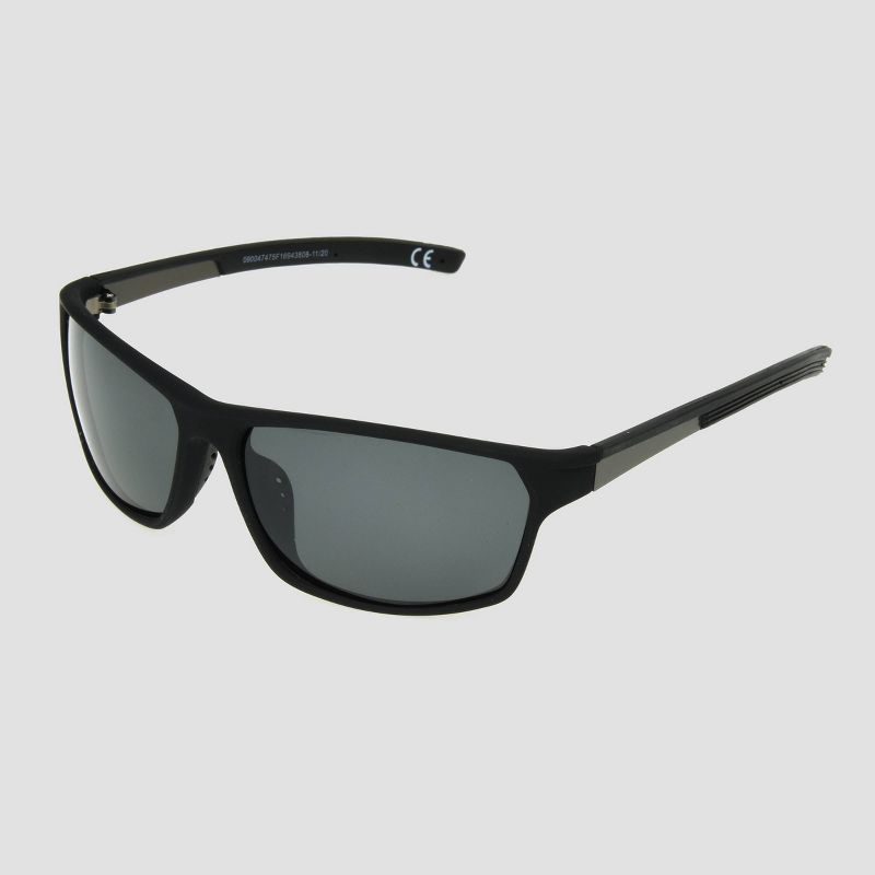 Men&#39;s Rectangle Sunglasses with Mirrored Polarized Lenses - All In Motion&#8482; Black, 3 of 4