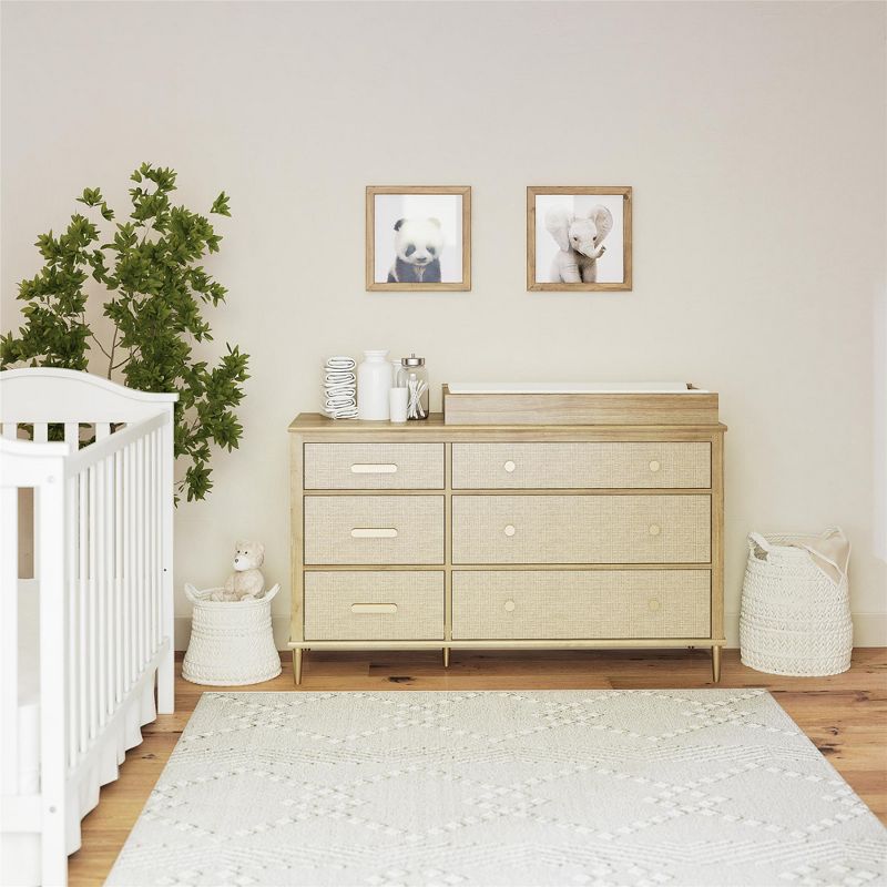 Shiloh Wide 6 Drawer Convertible Dresser & Changing Table, Natural and Faux Rattan, 3 of 5