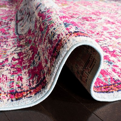 Fuchsia & Teal Round Synthetic Easy-Care Area Rug 59"