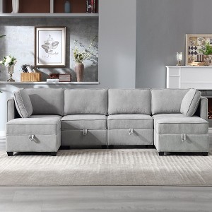 6-Seat Modular Sectional Sofa with Storage, U Shaped Couch Set with Reversible Chaise for Living Room - Morden Fort - 1 of 4