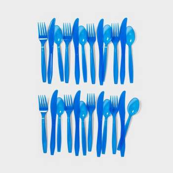 24ct Plastic Cutlery Set Translucent Blue - Sun Squad™