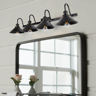 PAKOKULA 4-Lights Black Modemn Dimmable Bathroom Vanity Light with Metal Cone shade