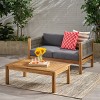 4 Piece Wood Garden Furniture Set,Patio Loveseat with Rope Back Club Chairs and Coffee Table,Cushioned Outdoor Patio Conversation Sets-Coolbibila - 3 of 4