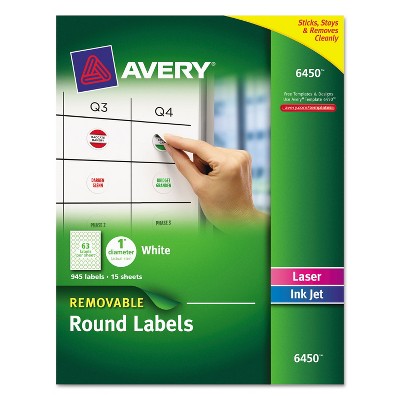 Avery Removable Multi-Use Labels 1" dia White 945/Pack 6450