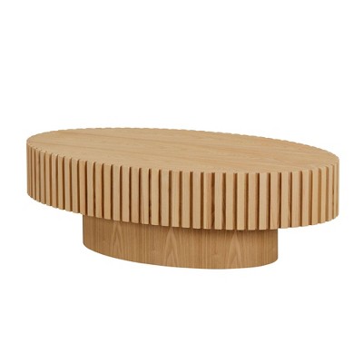 NicBex Oval Fluted Coffee Table for Living Room,Modern Handcraft Drum Center Table,Circle Wooden End Table