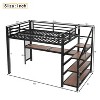 Full/Queen Size Metal Loft Bed with Desk, LED Light, USB Ports, Storage Stairs & Multifunctional Iron Nets, Black - ModernLuxe - 4 of 4