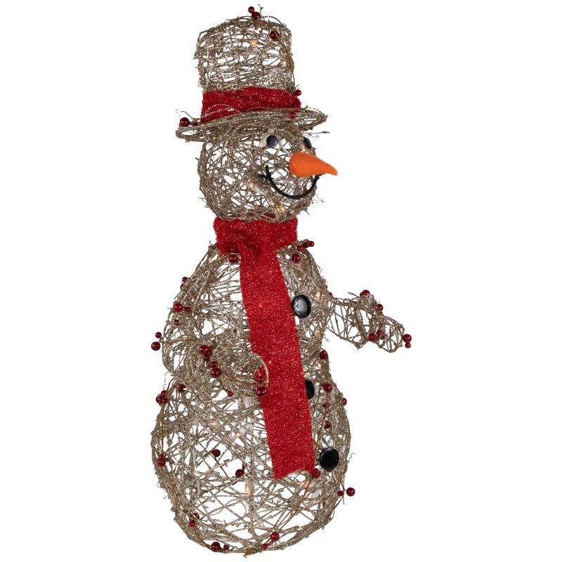 Northlight 28" Pre-Lit Champagne Gold and Red Glittered Snowman Outdoor Christmas Yard Decor, 4 of 7