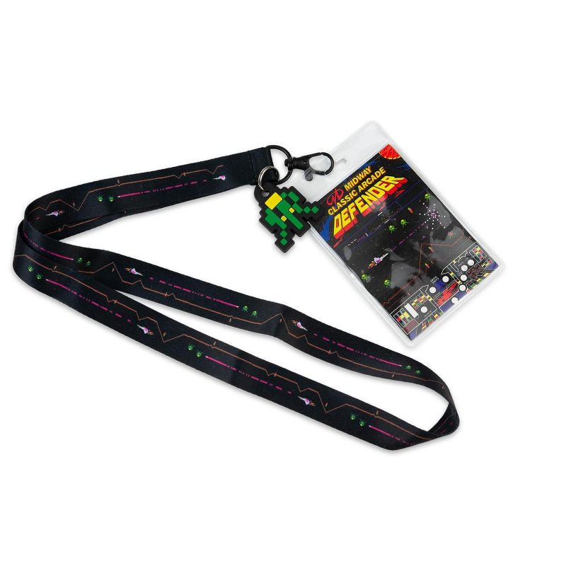 Crowded Coop, LLC Midway Arcade Games Lanyard w/ ID Holder & Charm - Defender, 1 of 8