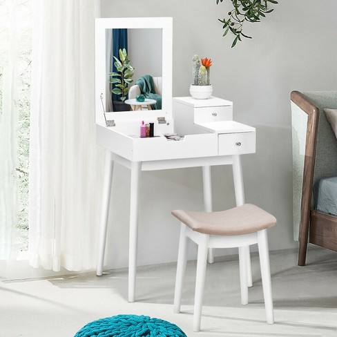 Costway Vanity Dressing Table Flip Desk Furniture Stool 2 White Target