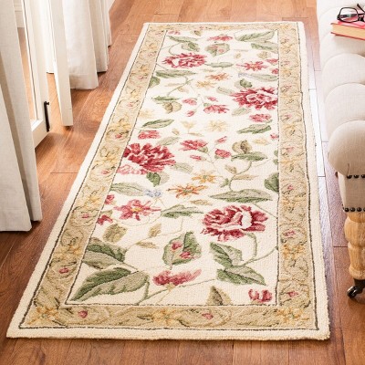 Ivory Floral Hand-Knotted Wool Runner Rug 2'6" x 8'