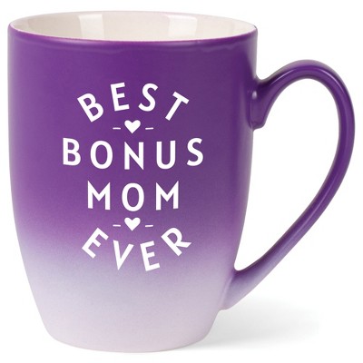 Elanze Designs Best Bonus Mom Ever Two Toned Ombre Matte Purple and White 12 ounce Ceramic Stoneware Coffee Cup Mug