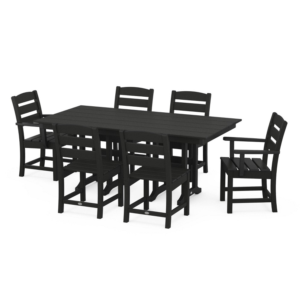 Photos - Garden Furniture Lakeside 7pc Farmhouse Dining Set Black - POLYWOOD