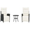 vidaXL 3 Piece Bistro Set with Cushions Black Poly Rattan - 2 of 4