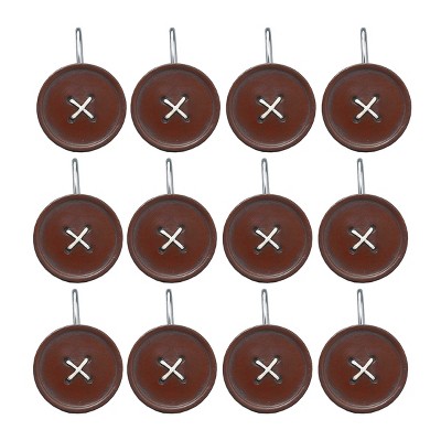 Red Resin Button Shower Curtain Hooks Set of 12
