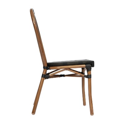 Set of Two Black and Natural Aluminum Armless Bistro Chairs