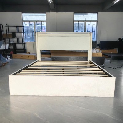 coucheta Bed Frame Full Size with LED Light Headboard, Charging Station and 4 Storage Drawers, Upholstered Platform Full Bed Frame with Wood Slats