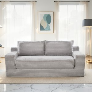 TiramisuBest 55" 3-in-1 Convertible Velvet Sofa Bed,Off-White Loveseat Futon with Adjustable Back, Storage Pocket & 2 Pillows for Living or Office - 1 of 4