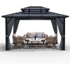 Hardtop Gazebo with Double Polycarbonate Roof – Aluminum Frame, UV Protection & Mesh Curtains for Patio, Garden, Backyard - 2 of 4