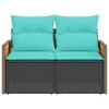 vidaXL Patio Sofa with Cushions - 2-Seater, Black Poly Rattan/Blue Fabric, Outdoor/Garden Loveseat, 46.5"x24.4"x27.2" - 4 of 4