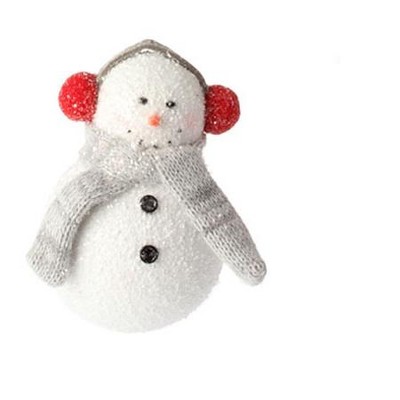 Raz Imports 5" Glitter Frosted Snowman with Earmuffs Christmas Ornament - White/Red