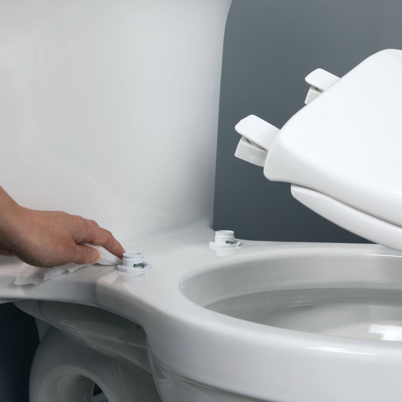 Never Loosens Elongated Sculptured Rainfall Enameled Wood Toilet Seat with Easy Clean White - Mayfair by Bemis, 5 of 7