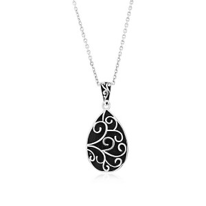 Bella Silver Sterling Silver, Oxidized Pearshaped Filigree Design 18" Pendant Necklace - Silver - 1 of 2