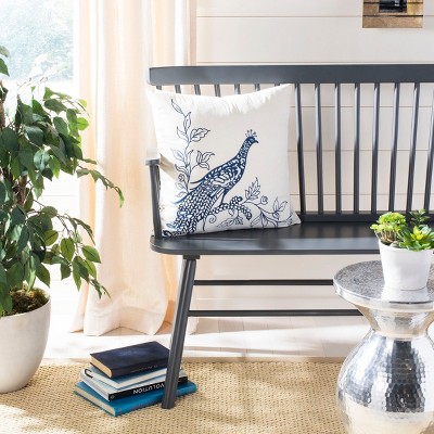 Boho-Chic Cream and Blue Peacock Decorative Pillow Set