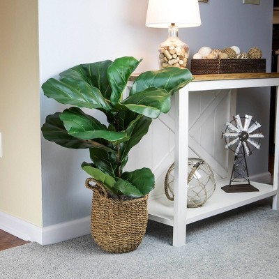 36" Green Faux Fiddle Leaf Fig Plant in Woven Basket
