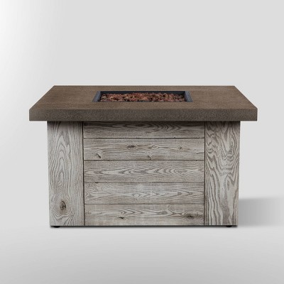 Weathered Gray Fiber Cast Concrete Gas Fire Pit Table