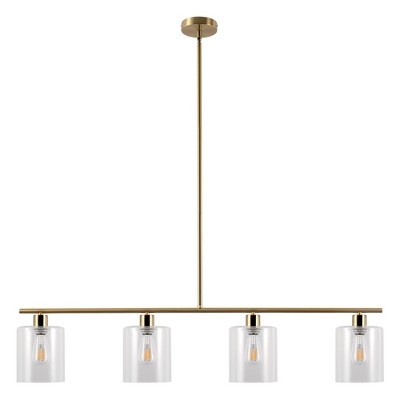 DORESshop Modern 3/4 Light Gold Kitchen Island Pendant Light , Retro Industrial Linear  Ceiling Lights with Clear Glass Shade for Kitchen