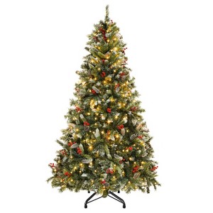 7.5 ft/9ft/11ft Prelit Artificial Palm Shaped Snow Flocked Pencil Christmas Tree, Holiday Tree with, Lighted Artificial Christmas Tree - 1 of 4