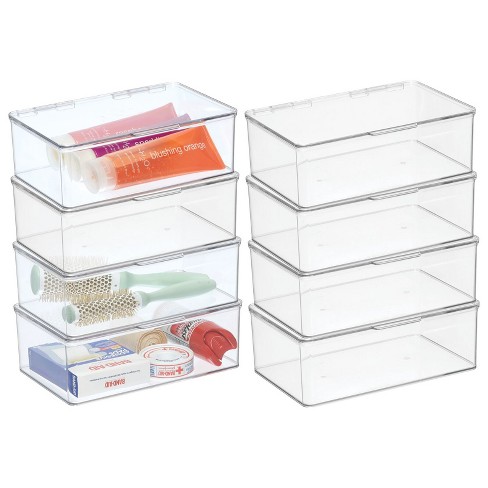 mDesign Plastic Bathroom Storage Organizer Box with Hinge Lid for Closet,  Shelf, Cupboard, or Vanity, Hold Medicine, Soap, Lotion, Cotton Swabs