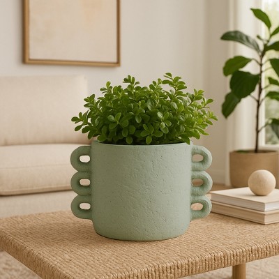 Pottery and Cement Planter with Unique Multi-Loop Handle Design, Stylish Contemporary Accent For Home Décor