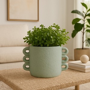 Pottery and Cement Planter with Unique Multi-Loop Handle Design, Stylish Contemporary Accent For Home Décor - 1 of 4