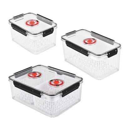 6PC Produce Storage Saver Container for Fridge, Airtight & Vented Lid, Removable Colander, Built-In Date Indicator, Leakproof, BPA-Free
