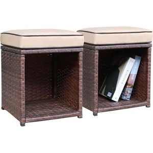 SUGOLD 2 Pieces Outdoor Patio Ottoman, All Weather Rattan Wicker Ottoman Set, Outdoor Footstool Footrest Seat with Removable Cushions Storage Space, - 1 of 1
